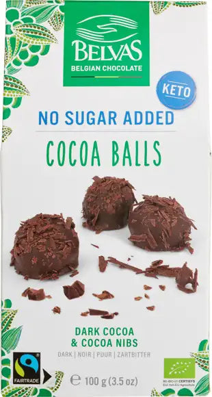Belvas Organic Chocolate Balls Dark Cocoa Nibs 100gr keto glutenfree