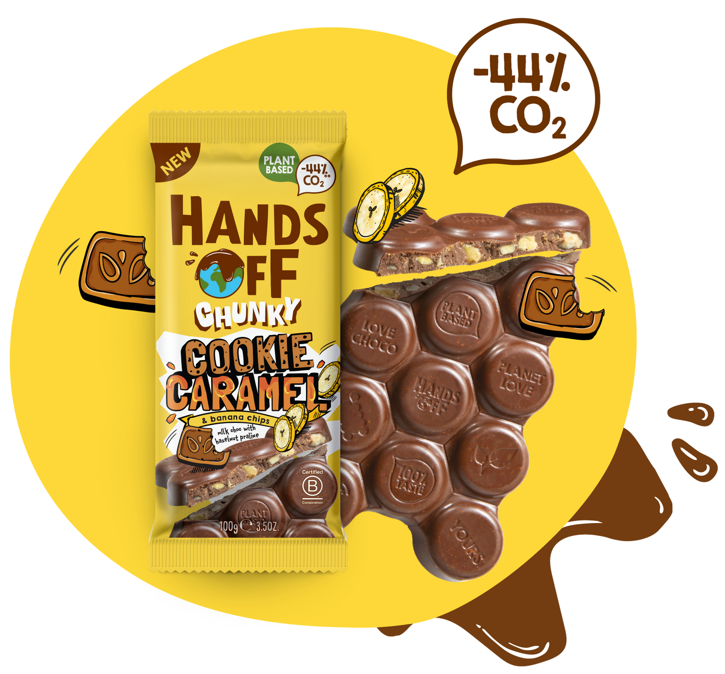 SALE 70% - Hands Off Chocolate Chunky Cookie Caramel Banana 100gr (expiry 1-7-26, original HKD69)
