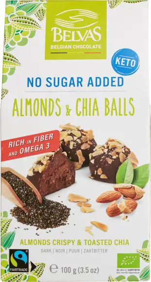 Belvas Organic Chocolate Almonds Chia Balls 100gr keto glutenfree