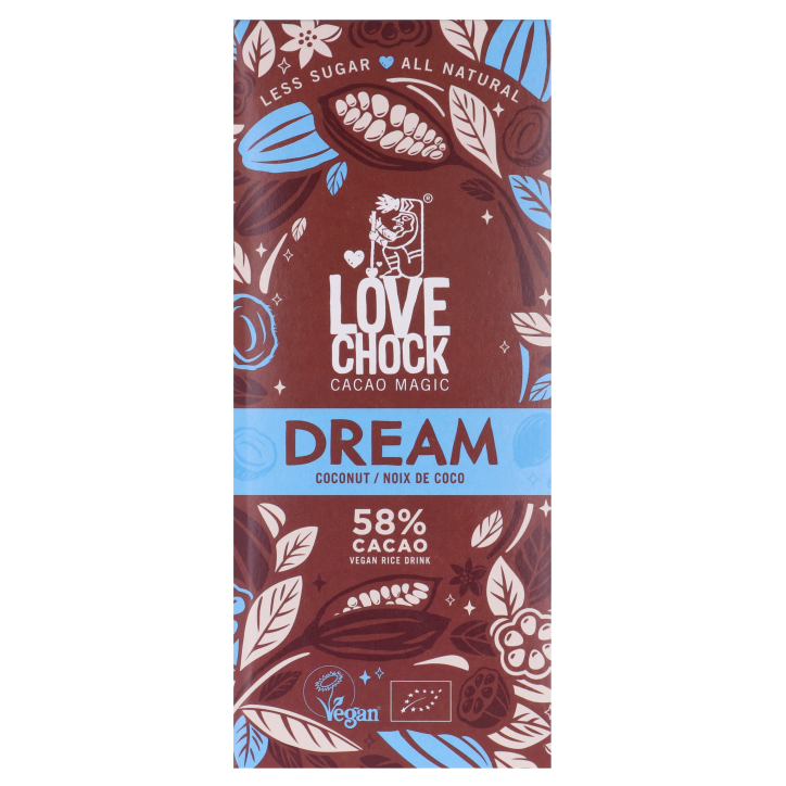 Lovechock Raw Coconut Chocolate Dream less sugar 70gr glutenfree