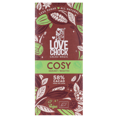 Lovechock Raw Hazelnut Chocolate Cosy less sugar 70gr glutenfree