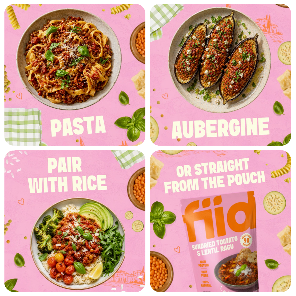 FIID Sundried Tomato Lentil Ragu bowl ready to eat 275gr glutenfree