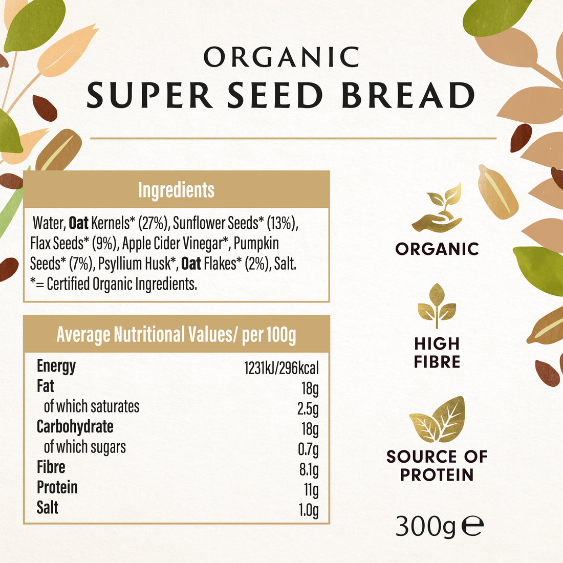 Biona Organic Superseed Bread 300gr glutenfree