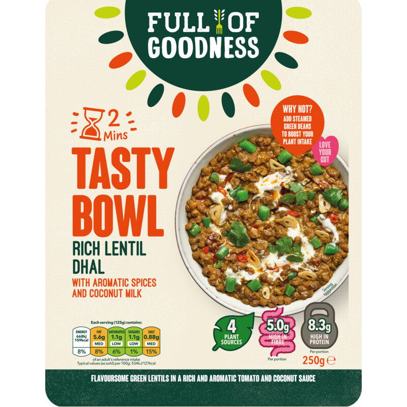 Full of Goodness Ready to Eat Bowl Rich Lentil Dahl 250gr glutenfree