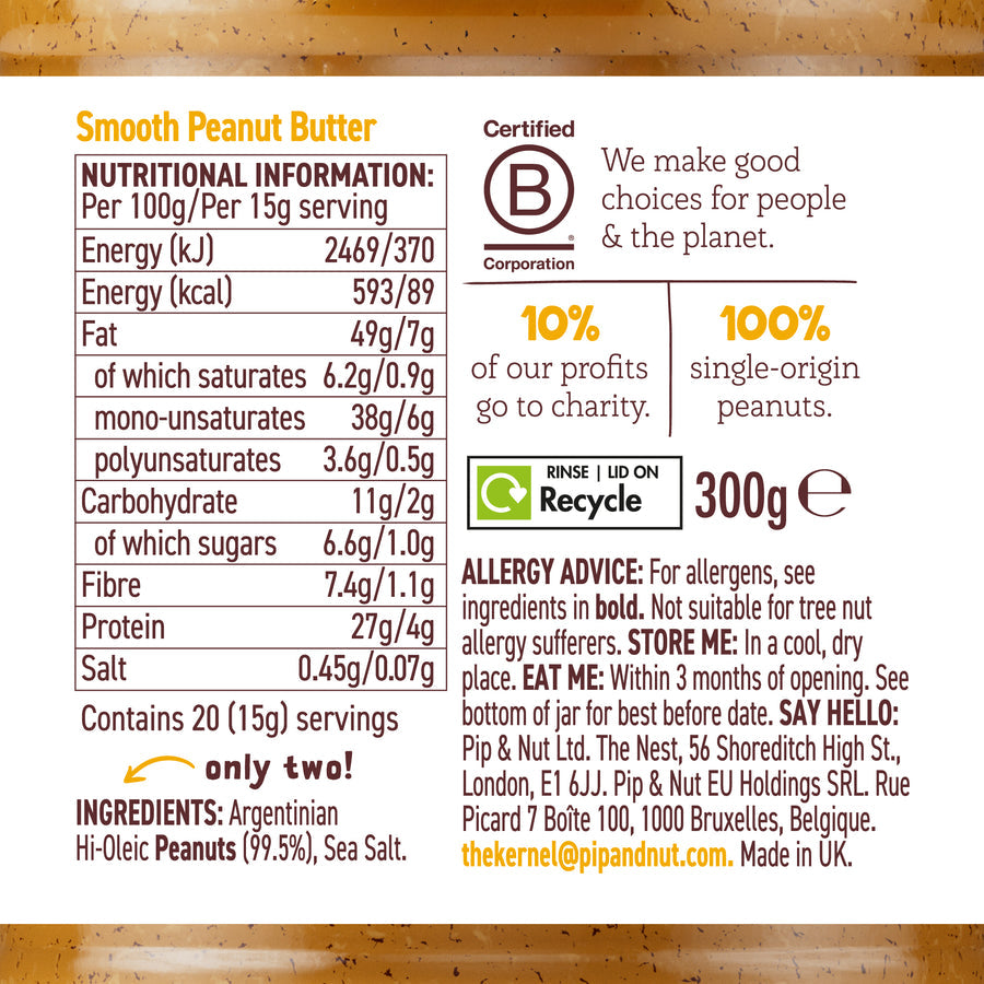 Pip Nut Smooth Peanut Butter (99.5%) 300gr