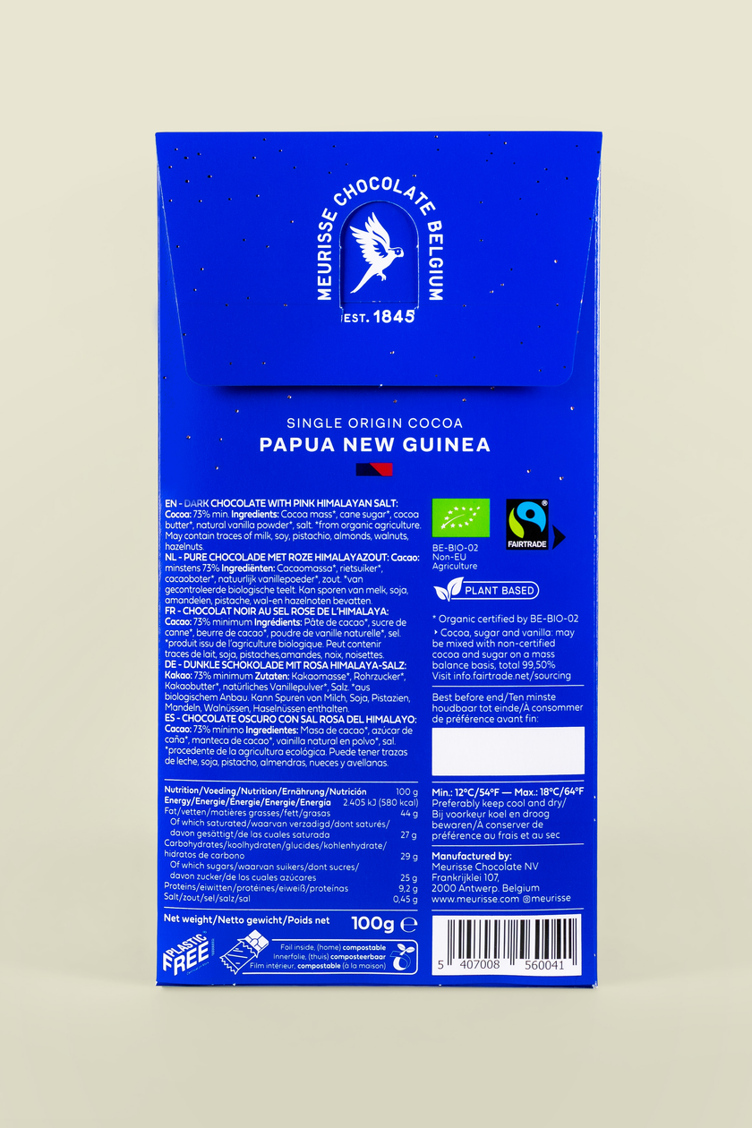 Meurisse Organic Chocolate bar Dark & Himalayan salt 100gr glutenfree