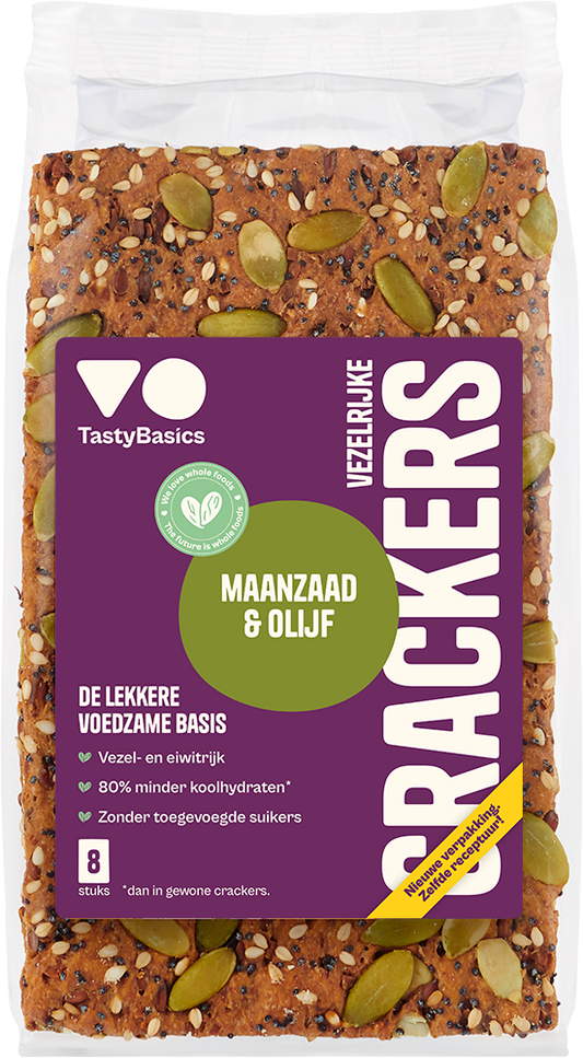 TastyBasics Crackers Poppyseed & Olive 200gr