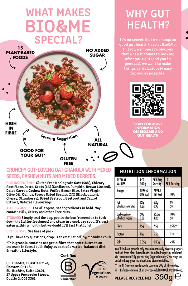 Bio & Me Glutenfree Granola Berry Burst (no added sugar) 350gr