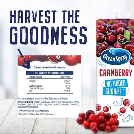Ocean Spray Cranberry Juice (no sugar) 1000ml glutenfree
