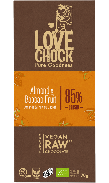 Lovechock Raw Chocolate Tablet Almond Baobab Fruit 70gr glutenfree