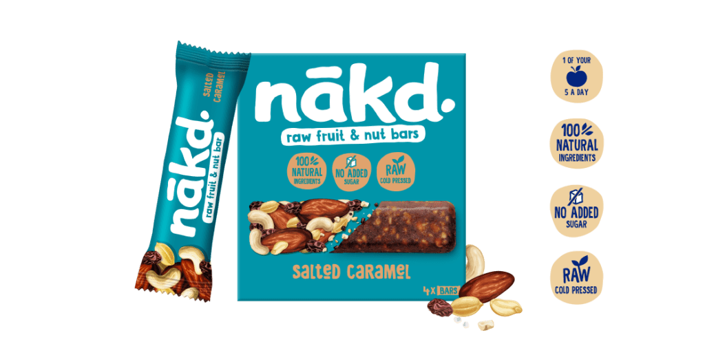 Nakd Organic Raw Fruit and Nut bar Salted Caramel 3x (glutenfree) 140gr