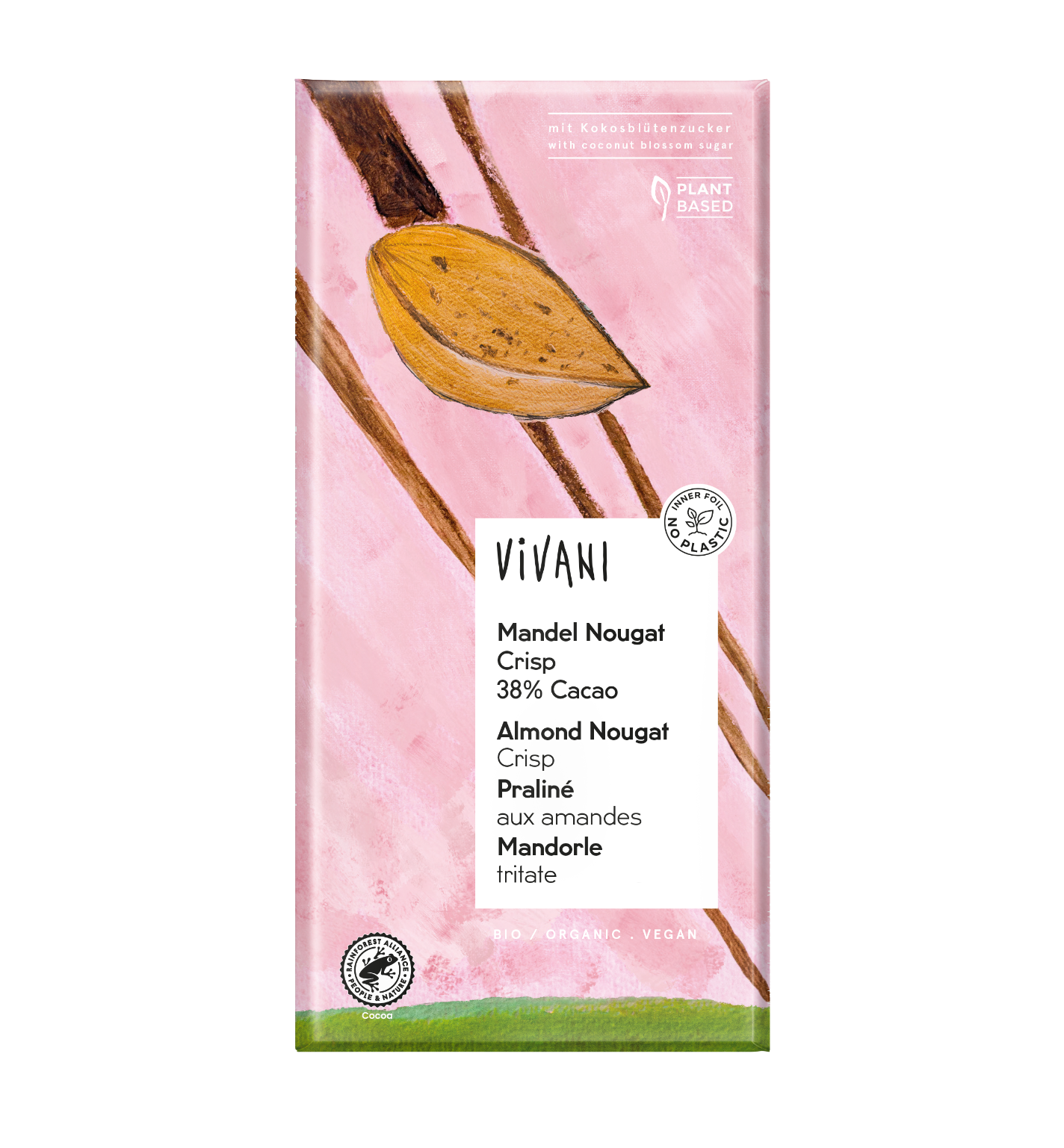 Vivani Organic Chocolate tablet Almond Nougat Crisp 80gr glutenfree