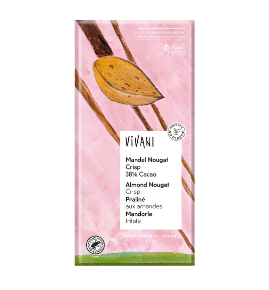 Vivani Organic Chocolate tablet Almond Nougat Crisp 80gr glutenfree