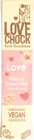 Lovechock Organic Raw Chocolate bar White Cacao nibs Hibiscus 40gr glutenfree