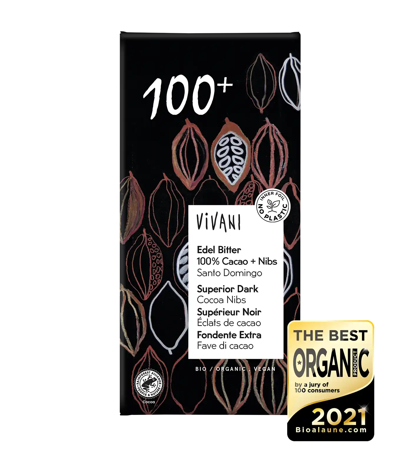 Vivani Organic Chocolate tablet Dark 100% 80gr glutenfree