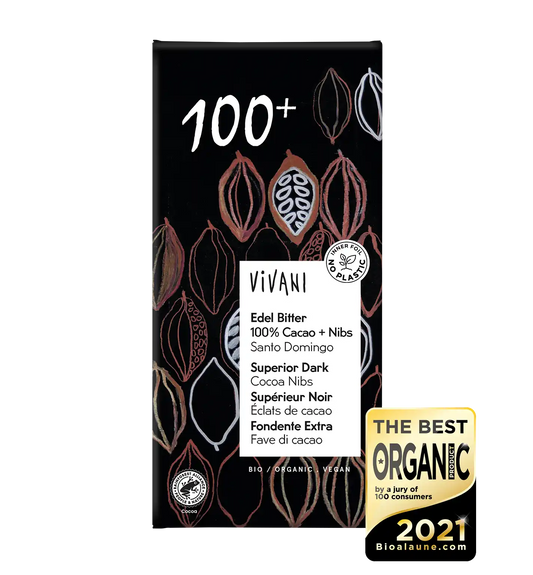 Vivani Organic Chocolate tablet Dark 100% 80gr glutenfree