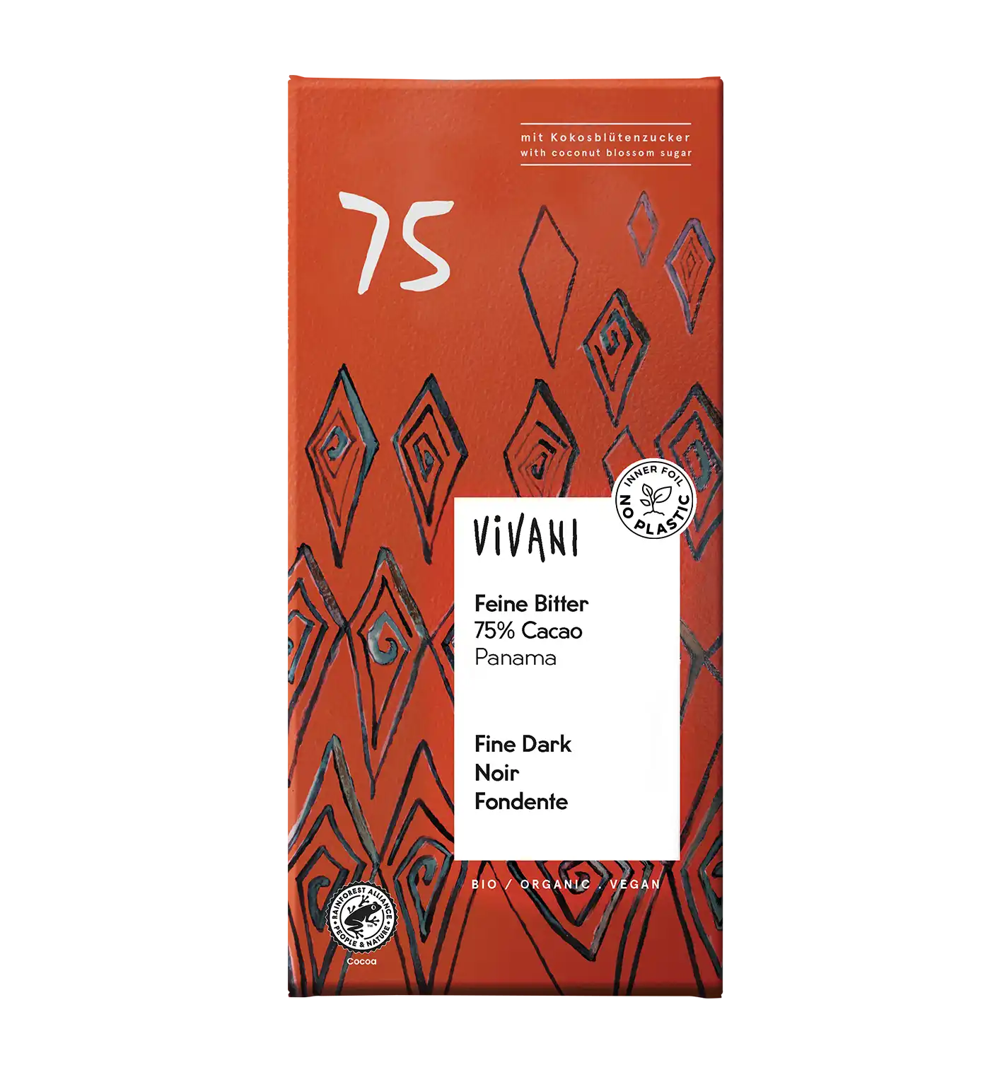 Vivani Organic Chocolate tablet Dark 75% 80gr glutenfree