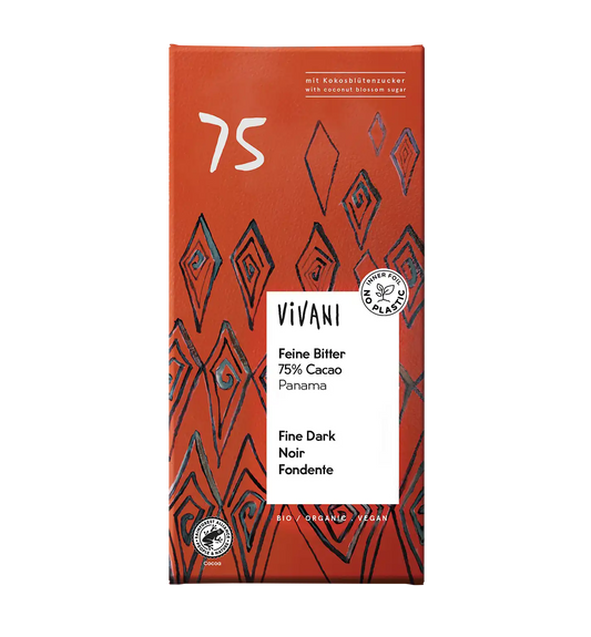 Vivani Organic Chocolate tablet Dark 75% 80gr glutenfree