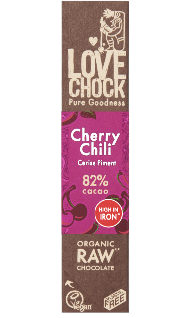 Lovechock Organic Raw Chocolate bar Warm Hug Cherry Chilli 40gr glutenfree