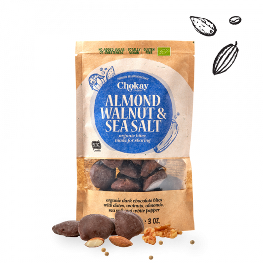 Chokay Organic Chocolate bites Almond Walnut Seasalt 85gr glutenfree