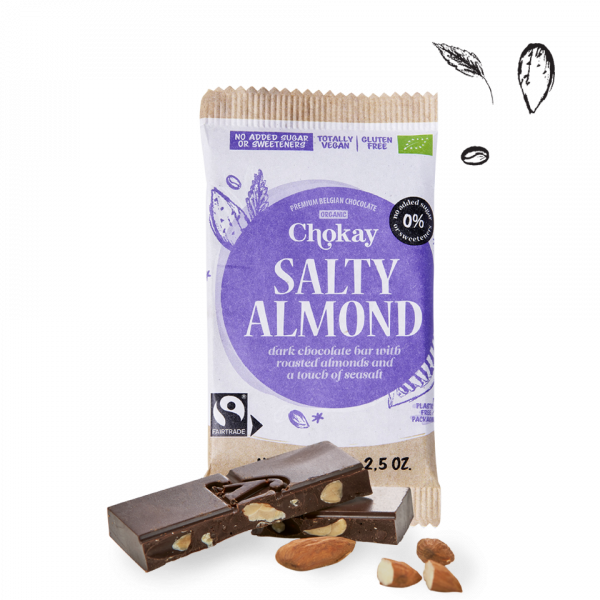 Chokay Organic Chocolate bar Salty Almond 70gr glutenfree