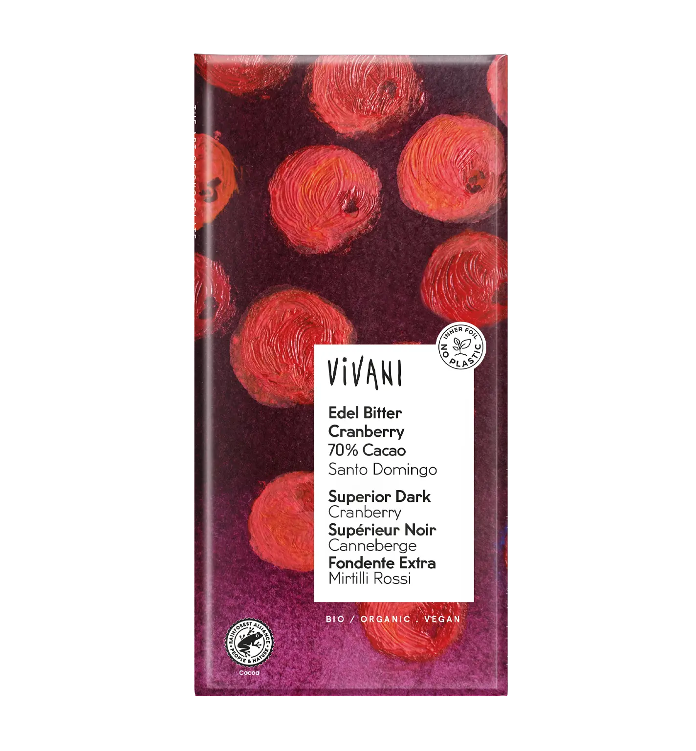 Vivani Organic Chocolate tablet Cranberry 100gr glutenfree