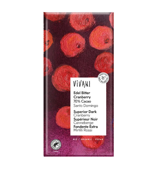 Vivani Organic Chocolate tablet Cranberry 100gr glutenfree