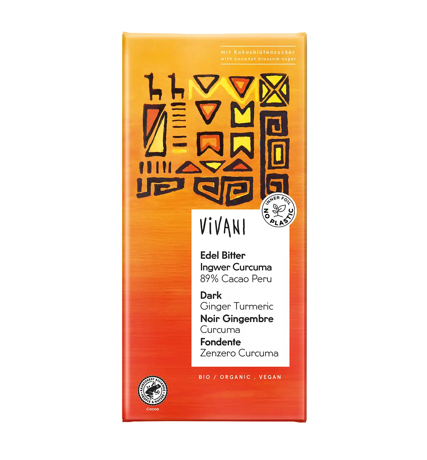 Vivani Organic Chocolate tablet Dark Ginger Kurkuma 80gr glutenfree