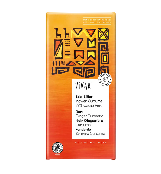 Vivani Organic Chocolate tablet Dark Ginger Kurkuma 80gr glutenfree